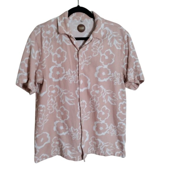 Common People Shirt Mens Size L‎ Pink Floral Print Button Up Short Sleeve - Picture 1 of 7